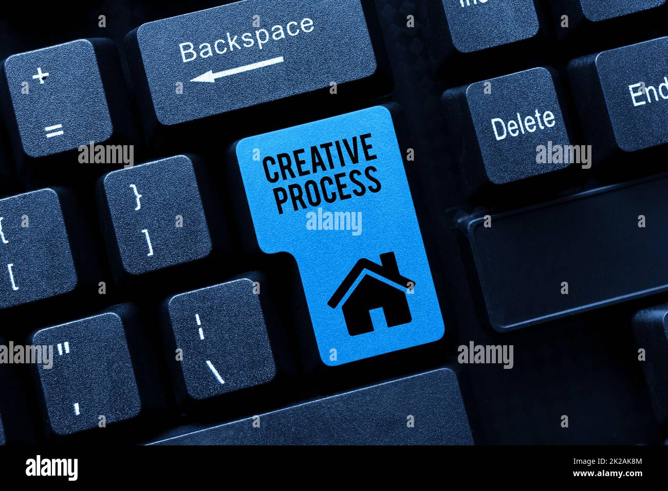 Conceptual caption Creative Process. Concept meaning connecting ideas into something valuable creativity Abstract Office Typing Jobs, Typewriting Important Work Reports Stock Photo