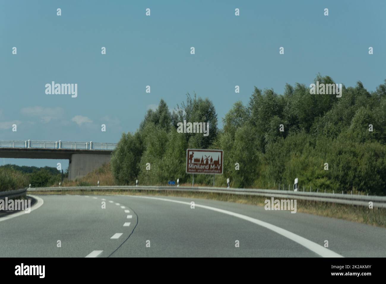 Autobahn sign in Germany Caption on German - city names  Miniland Stock Photo
