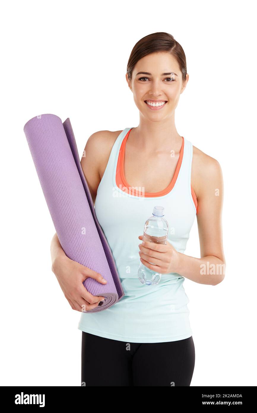 https://c8.alamy.com/comp/2K2AMDA/be-a-no-excuse-kinda-girl-portrait-of-a-beautiful-young-woman-holding-her-exercise-mat-and-a-bottle-of-water-2K2AMDA.jpg