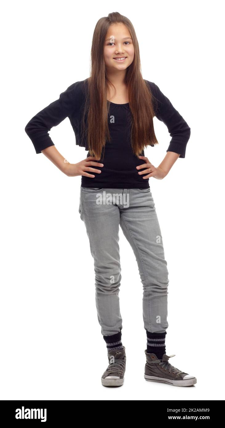 Confident about my choices. Studio shot of a confident teenage girl posing against a white background. Stock Photo