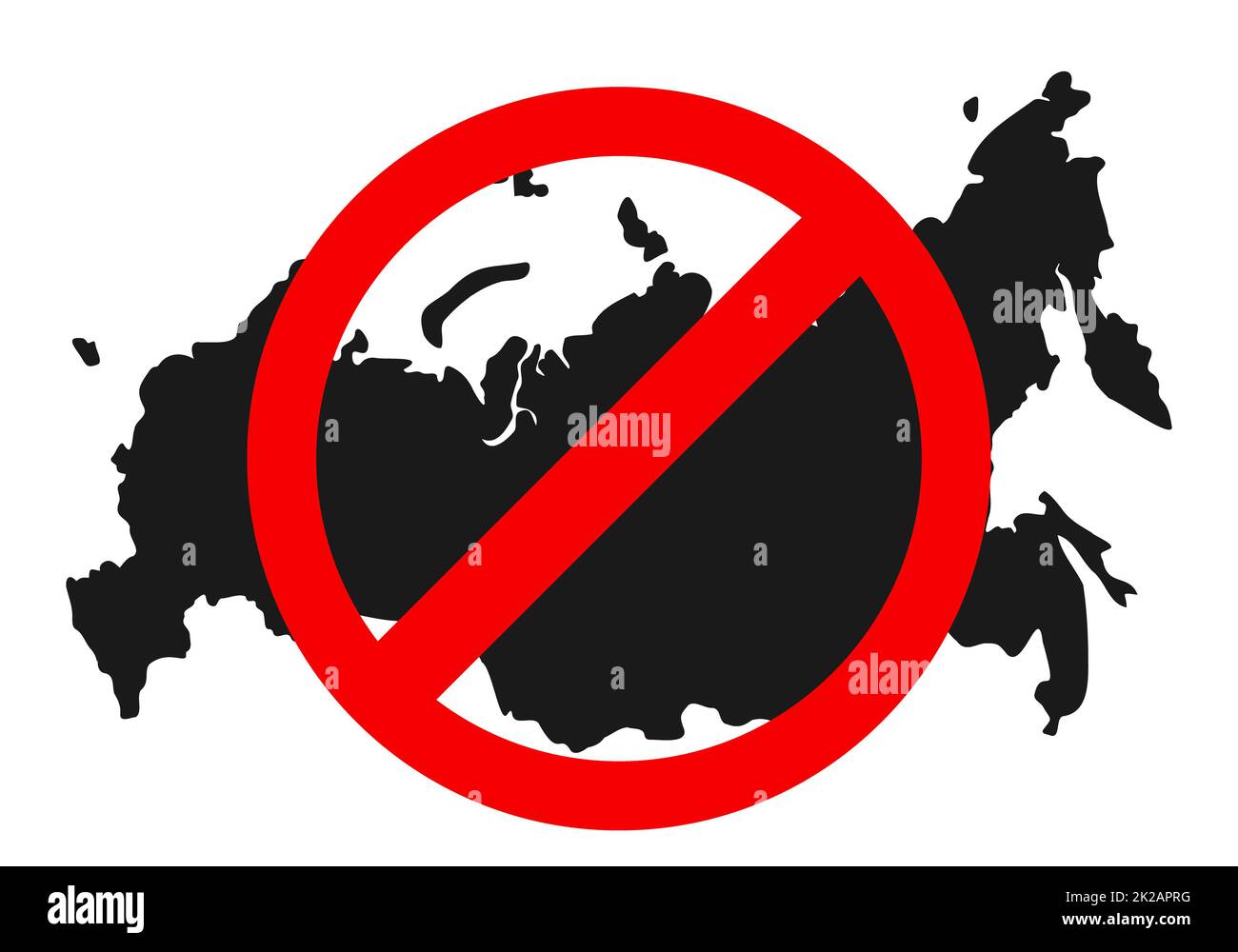Sanctions against Russian federation. Russia banned. Stop Russian aggressors. Red forbidding sign for Russian countries. Ban russians for flights, goods and bank transfers. The collapse of the state. Stock Photo