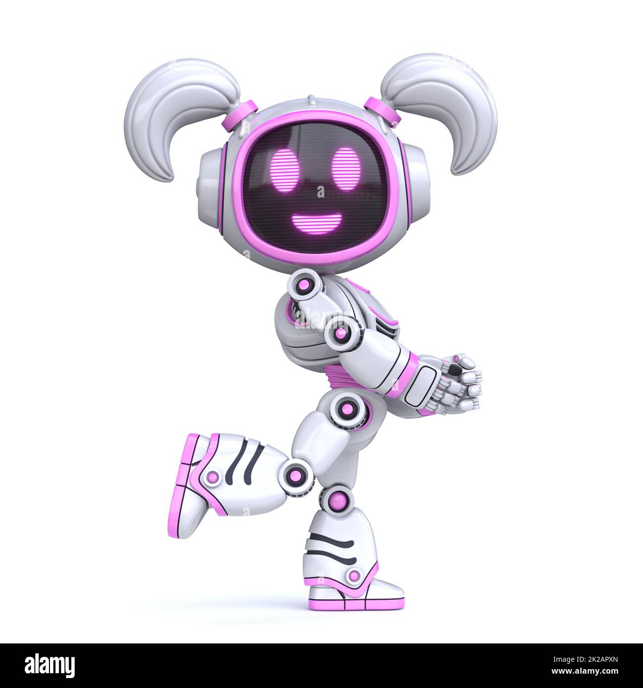 Cute pink girl robot posing 3D Stock Photo