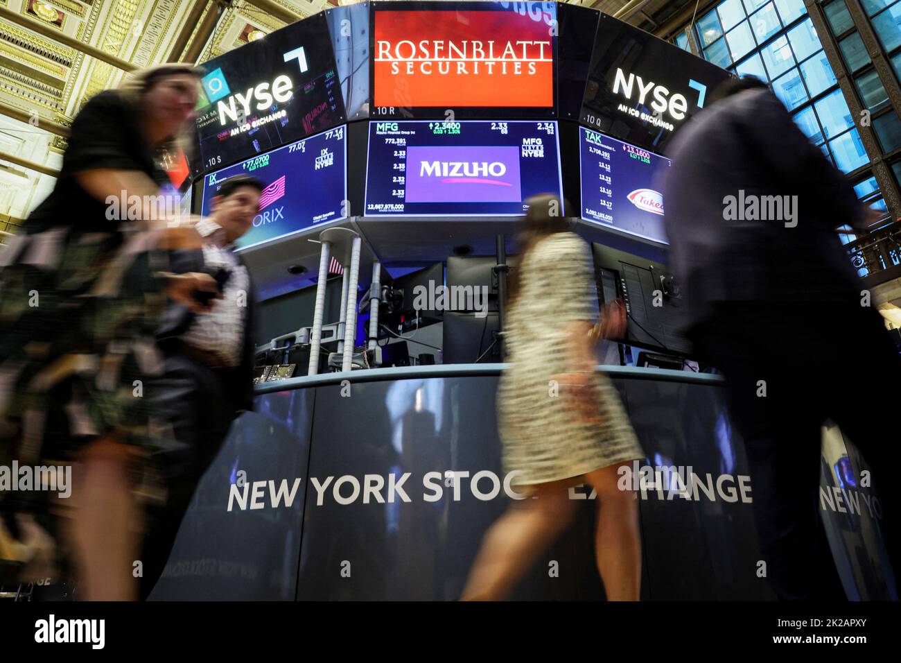 Guest walk on the floor of the New York Stock Exchange (NYSE) in New York City, U.S., September 22, 2022.  REUTERS/Brendan McDermid Stock Photo