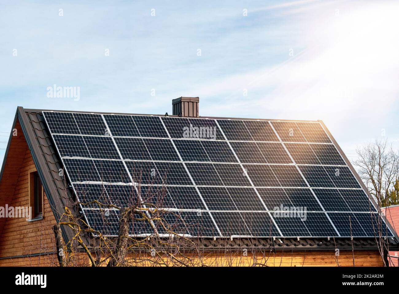 Solar panels on roof of the residential house Stock Photo