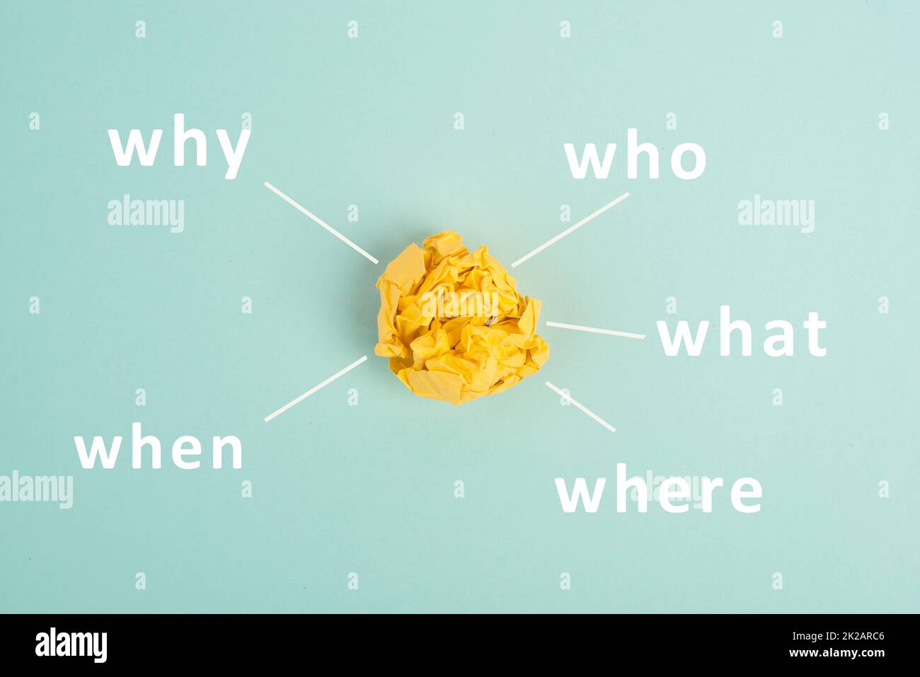Why Files Backround Crumpled up yellow paper on a bluec olored background, brainstorming ...