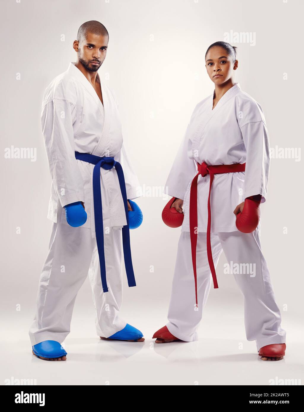 Respect your opponent. Two people doing karate. Stock Photo