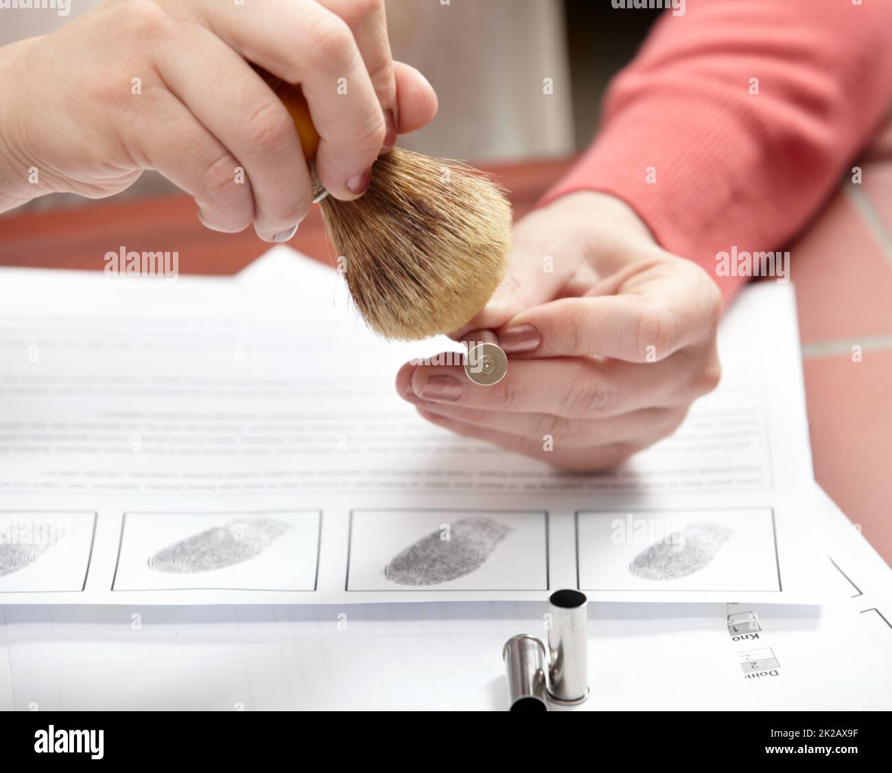 Detective Using Brush Powder Reveal Fingerprints Glass Surface Indoors  Closeup Stock Photo by ©NewAfrica 418595334