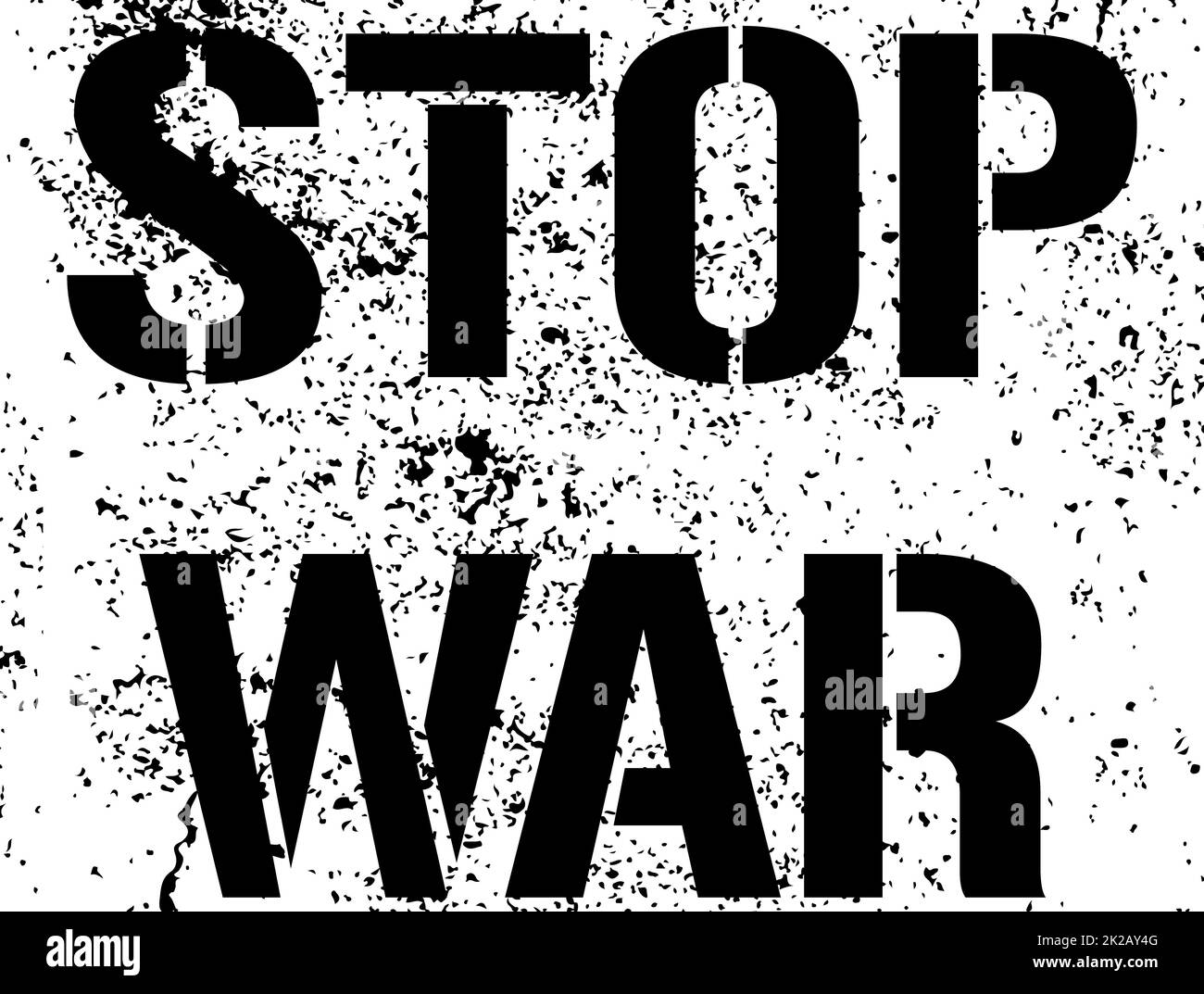 Stop the war - grunge text. Graffiti paint protest sign. A call to stop the war in the world. The armed conflict in Ukraine must be stopped. Stencil - vector illustration. Black peace scratch message. Stock Photo