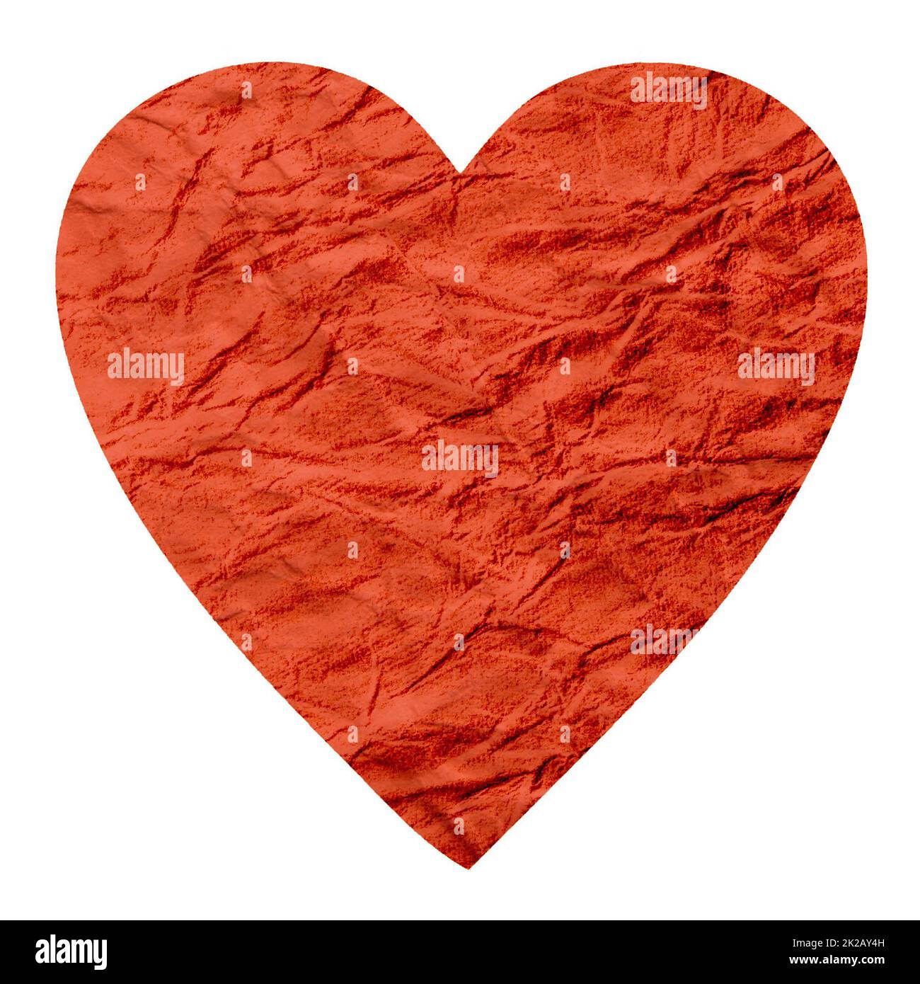 A crumpled red paper heart isolated on a white background Stock Photo