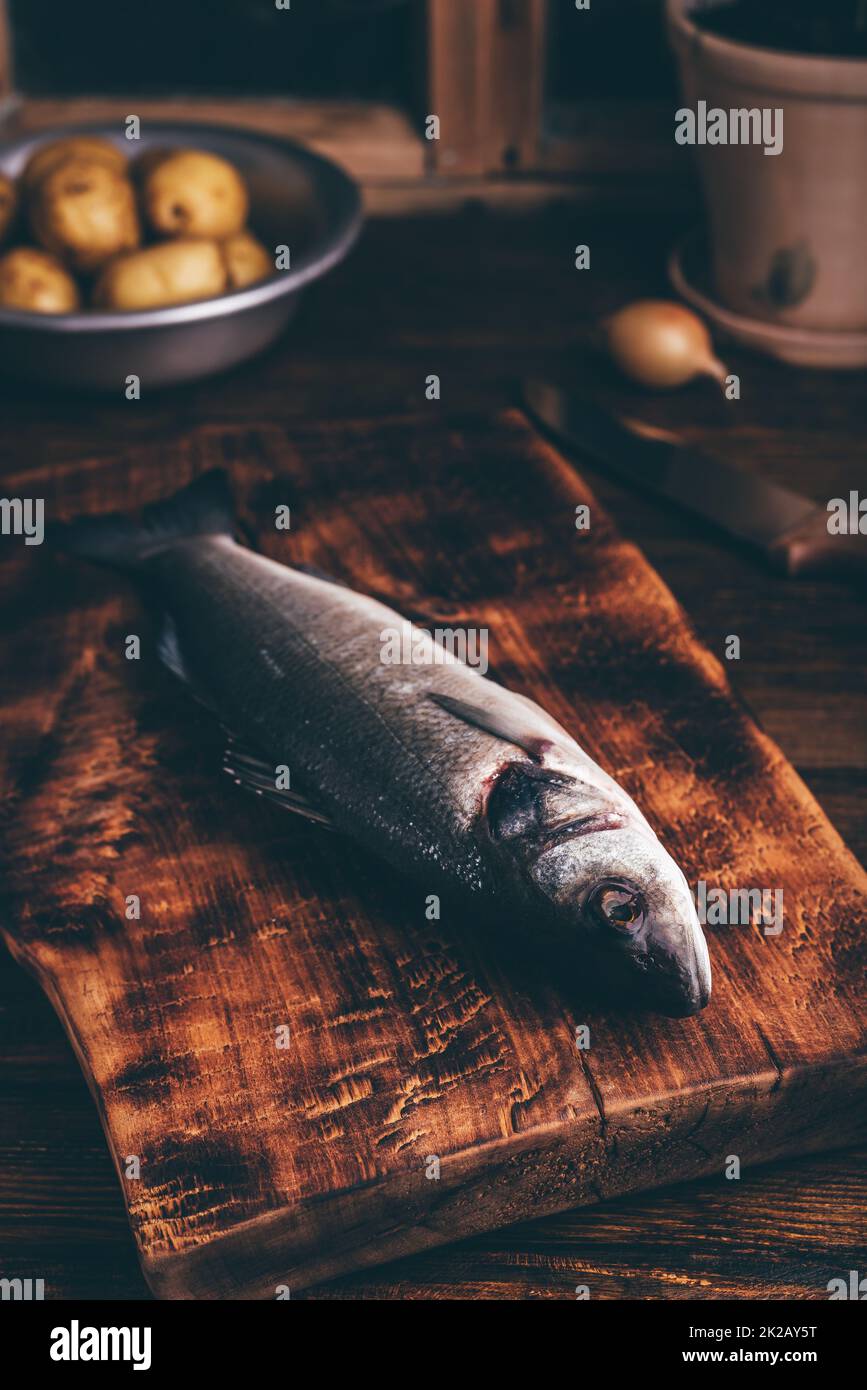 Fresh Sea Bass Ready to Be Cooked Stock Photo Alamy