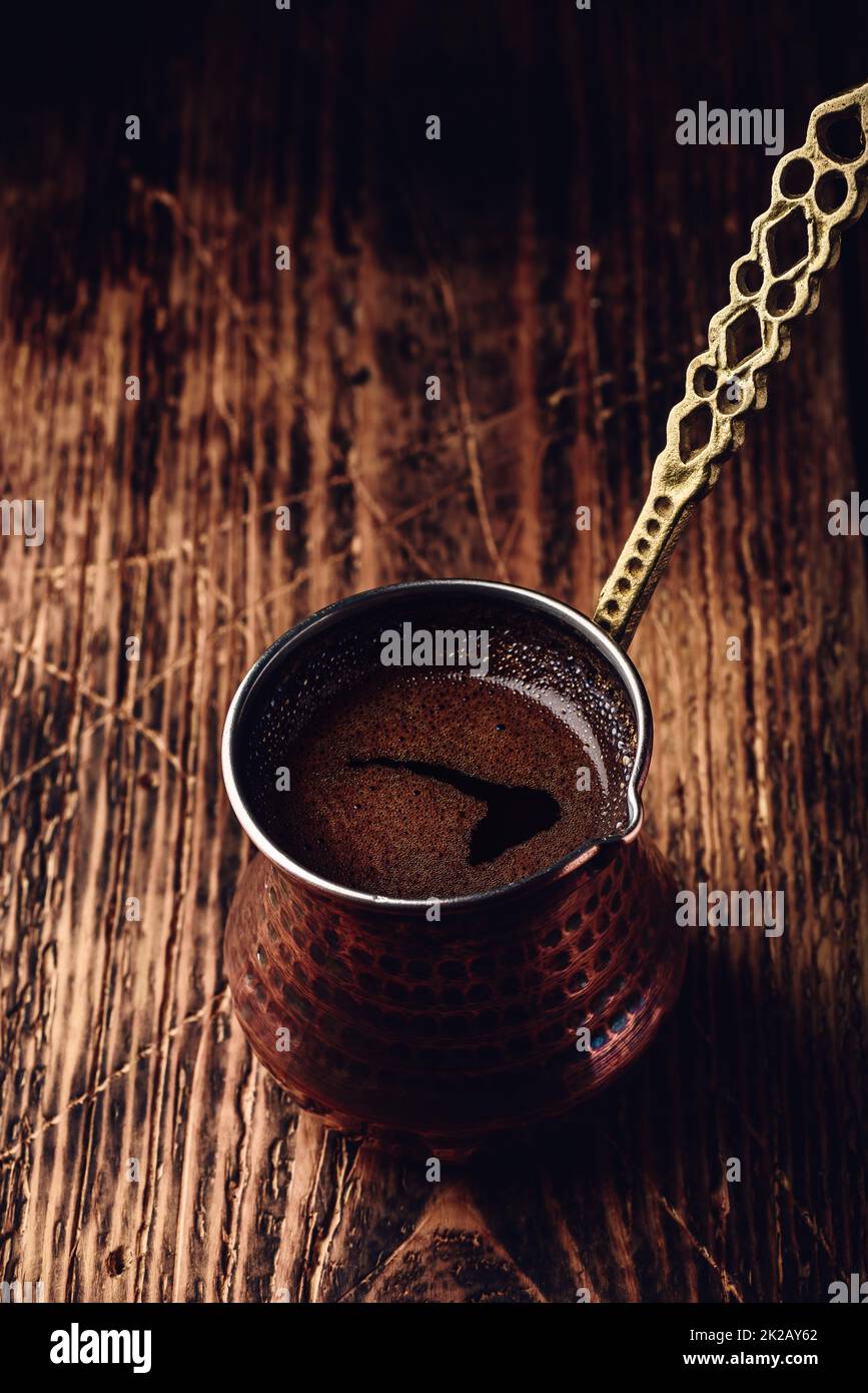 Fresh brewed turkish coffee Stock Photo