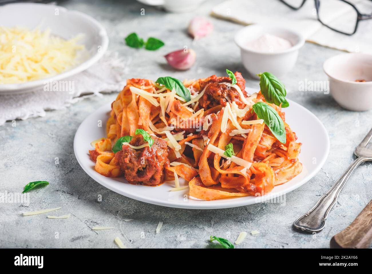 Pasta with mini meatballs Stock Photo