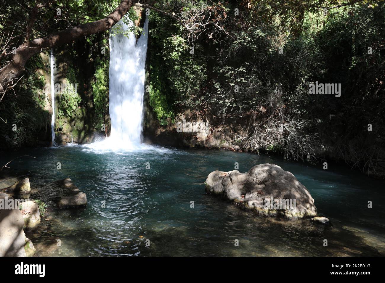 Waterfall at the Banyas Nature Reserve in the upper Galilee. Israel Stock Photo
