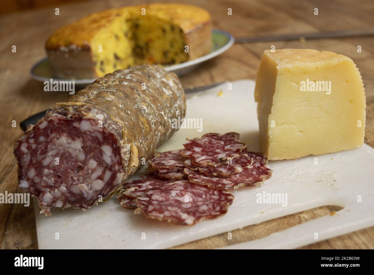 Milan salami and Sardinian pecorino Stock Photo