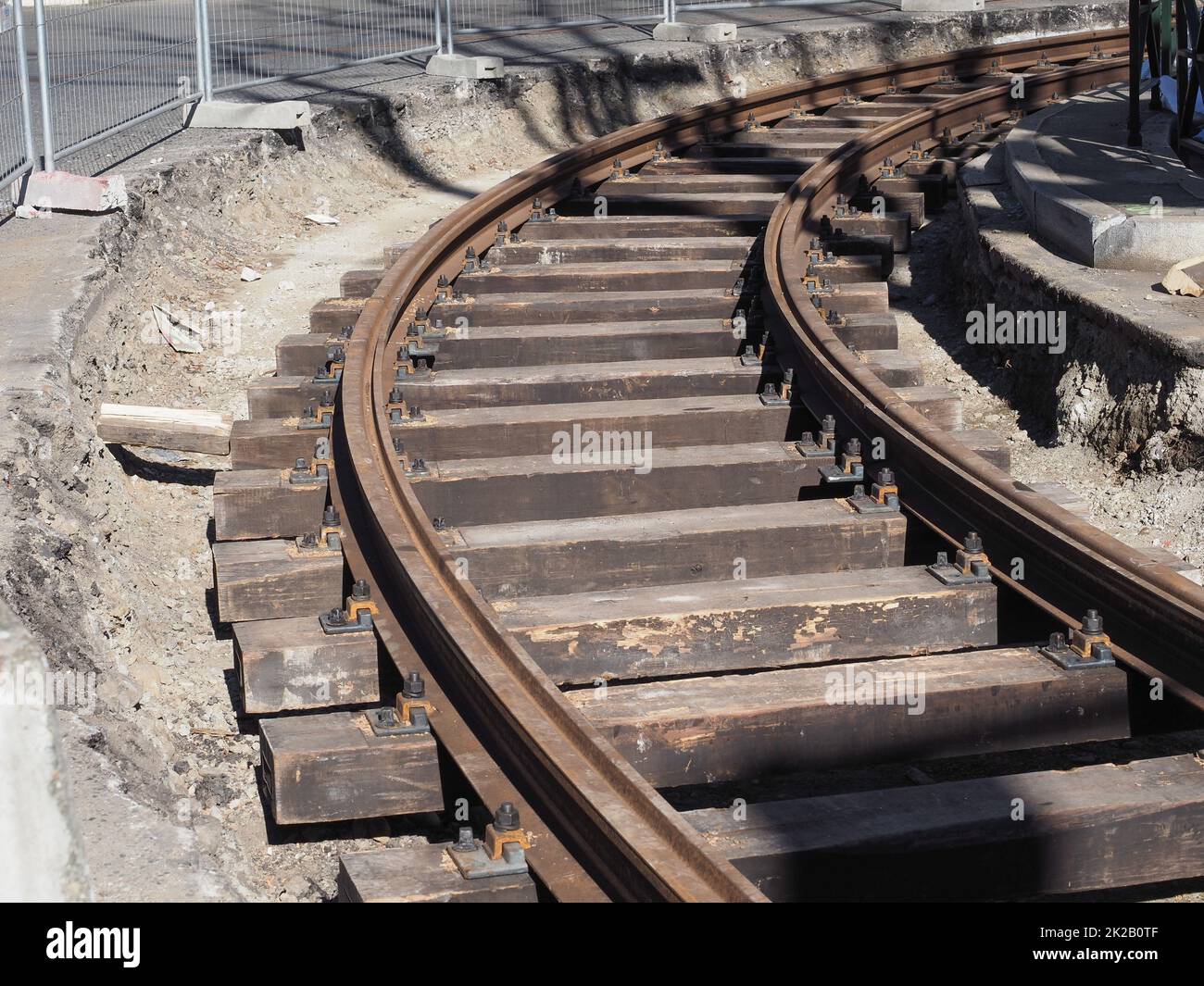 tramway rails construction work Stock Photo Alamy
