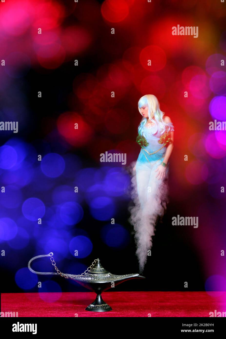 Aladdin's Lamp with Genie and Colorful Bokeh Stock Photo Alamy