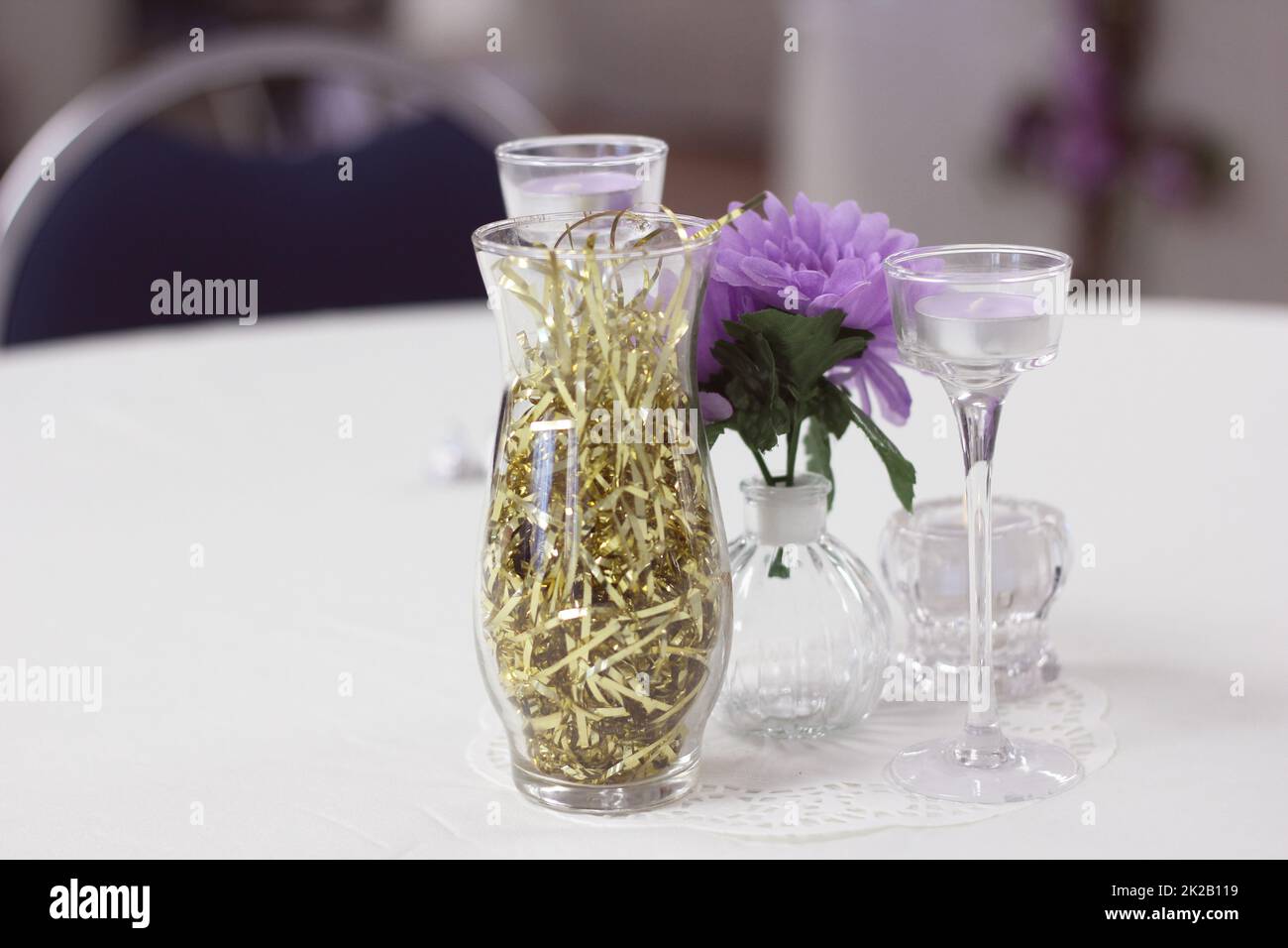 Table Decorations at Small Rural Wedding Event Stock Photo