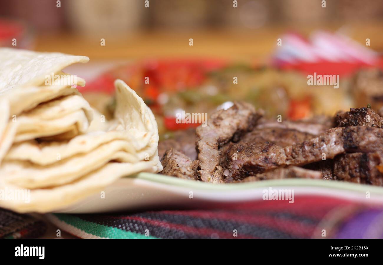 Fresh Corn Tortillas on Plate With Fajita Dinner Stock Photo Alamy