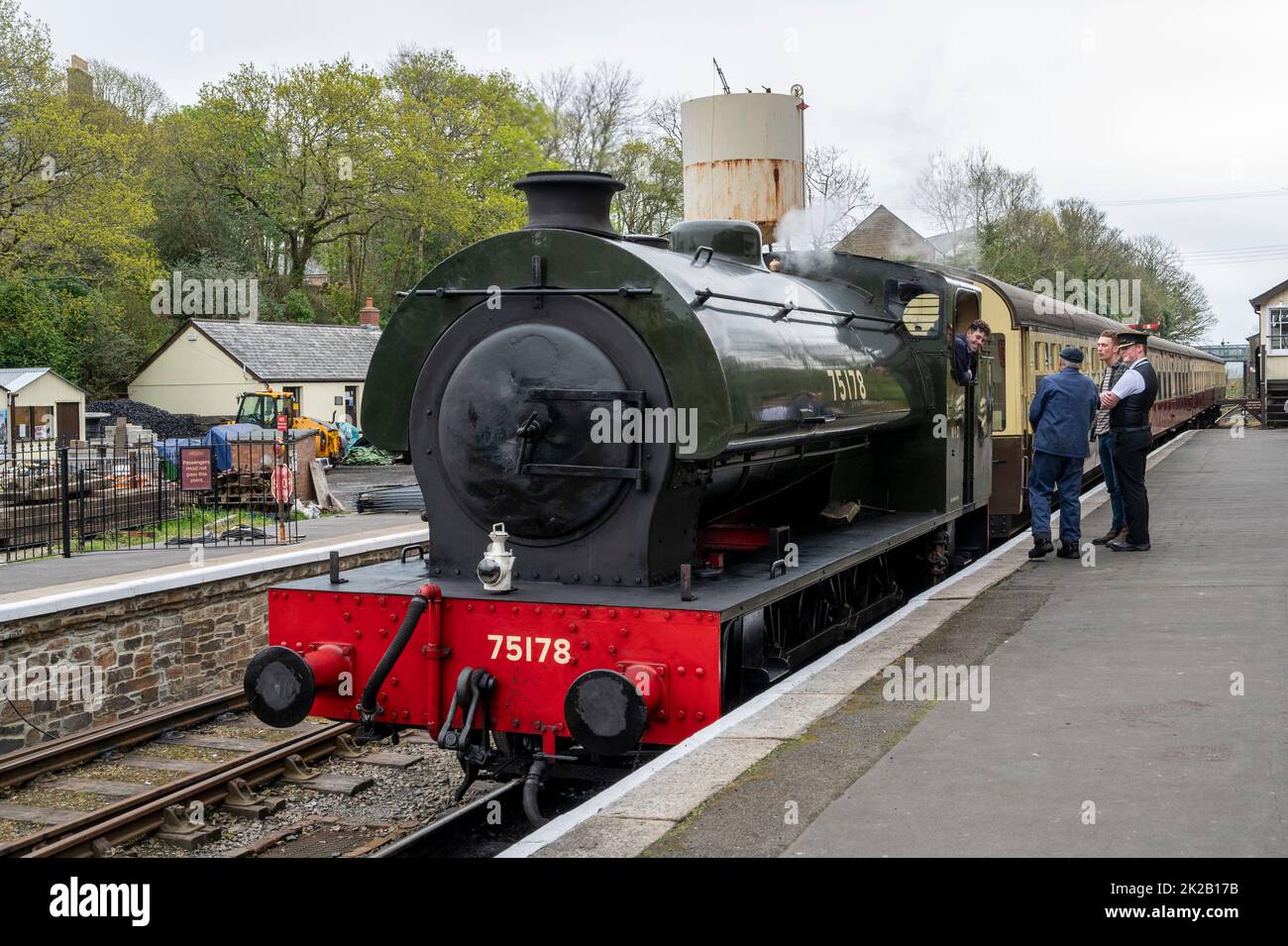 The Bodmin and Wenford heritage rail with stations and staff dressed for the period, organising steam train rides for the public. Cornwall, UK Stock Photo