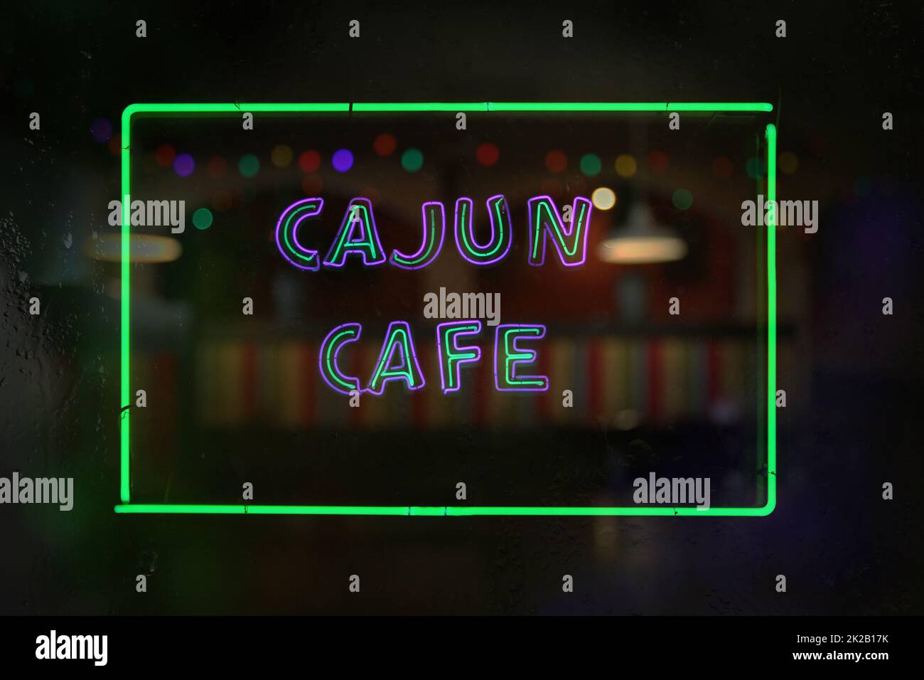 Cajun Cafe Neon Sign A Style of American Food Stock Photo