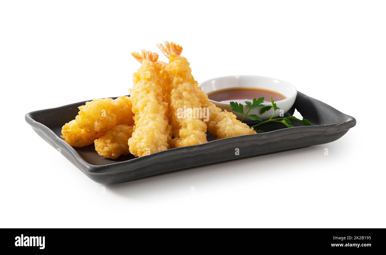 Shrimp tempura on a plate placed on a white background Stock Photo Alamy