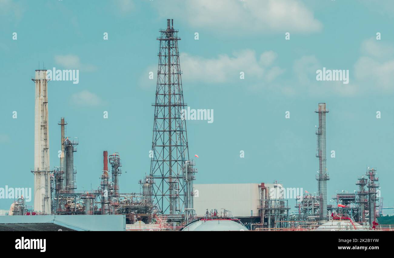 Oil refinery or petroleum refinery plant. Power and energy industry. Gas production plant. Petrochemical industry. Oil market. Oil price after Russia invades Ukraine. Global oil prices soared. Stock Photo