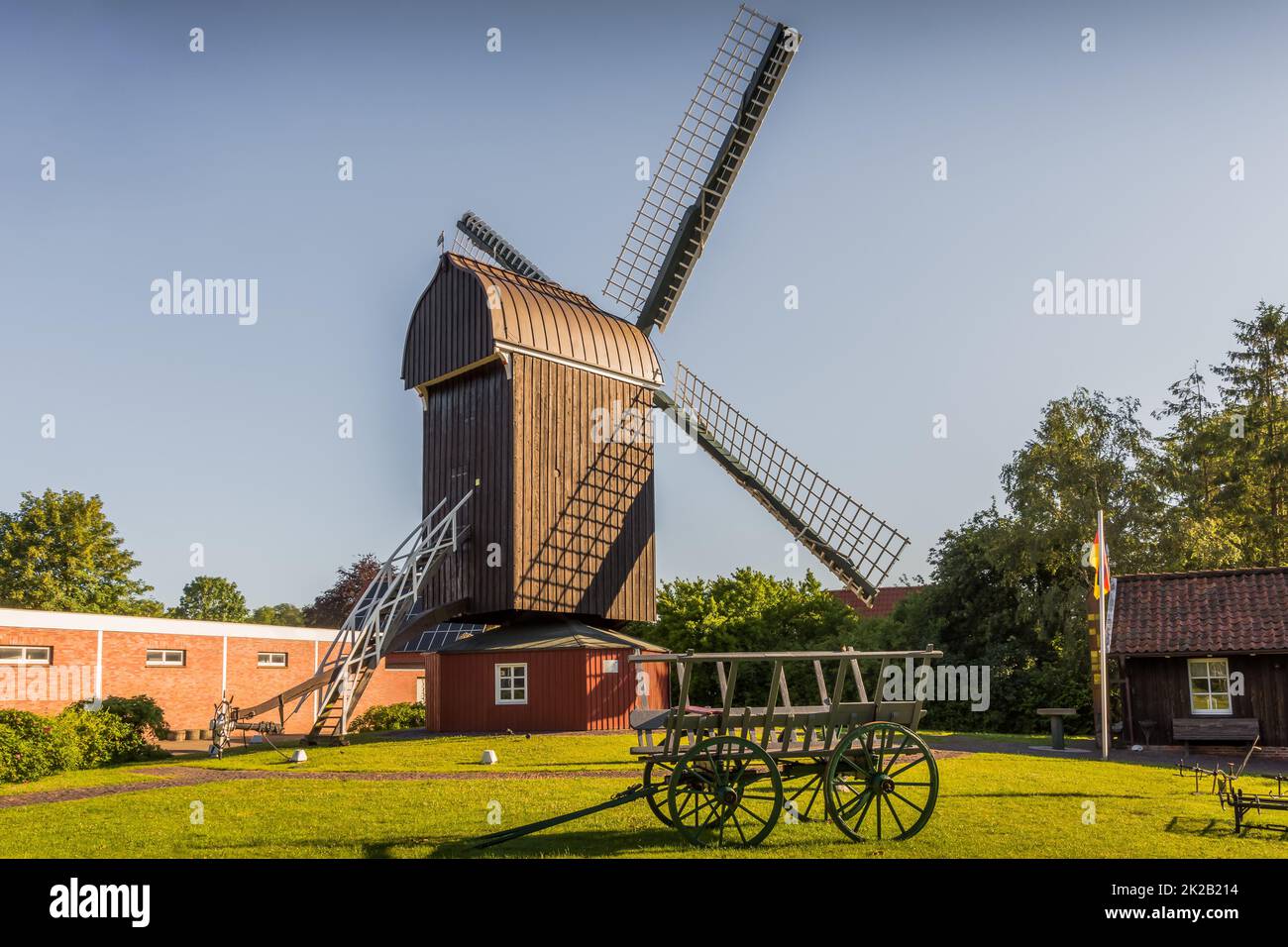 Post mill in Dornum, East Frisia, Lower Saxony, Germany Stock Photo