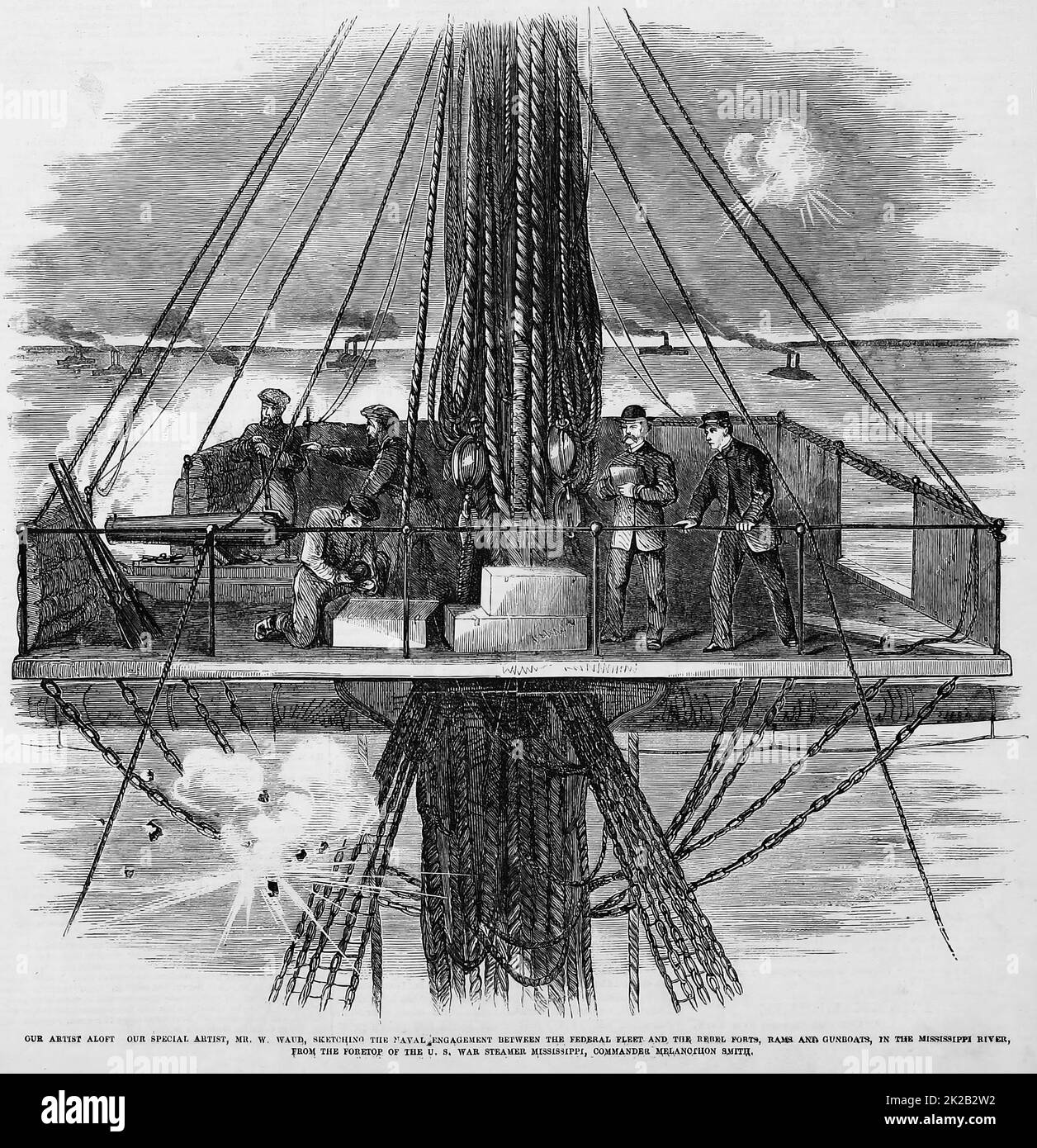 Our artist aloft Our special artist, Mr. W. Waud, sketching the naval