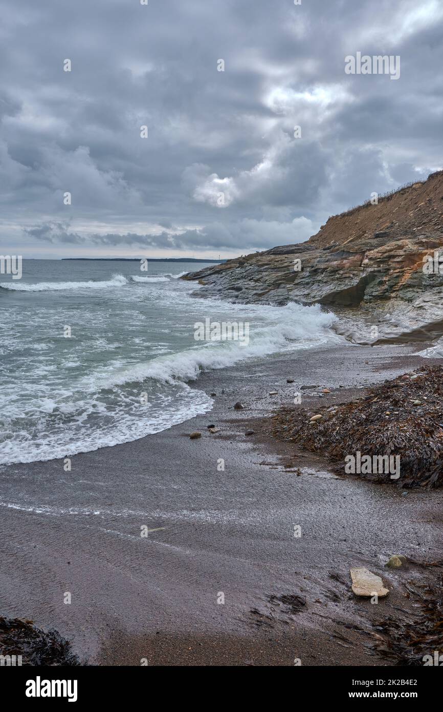 Two days before Hurricane Fiona is expected to make landfall in Atlantic Canada waves are already begining to grow at Table Head Beach near Glace Bay Stock Photo