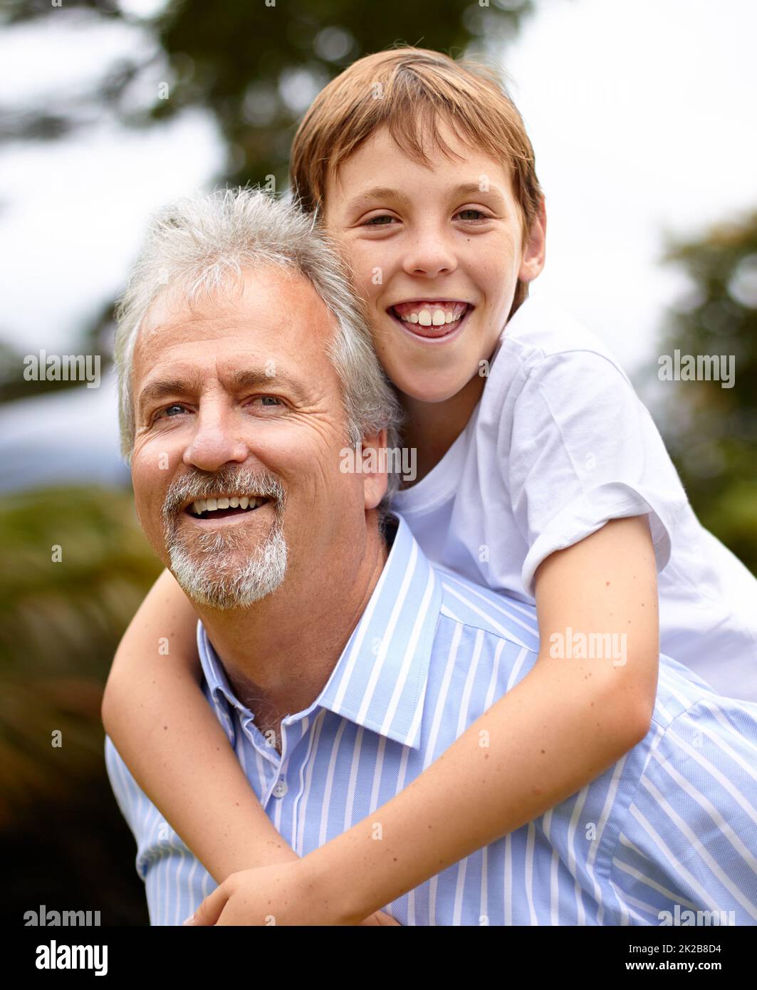 They love spending time together. Shot of a father and son spending time at the park. Stock Photo