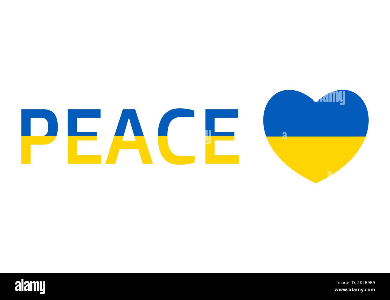 Ukraine flag icon in the shape of heart and peace text. Abstract patriotic ukrainian flag with love symbol. Conceptual idea - with Ukraine in his heart. Support for the country during the occupation. Stock Photo