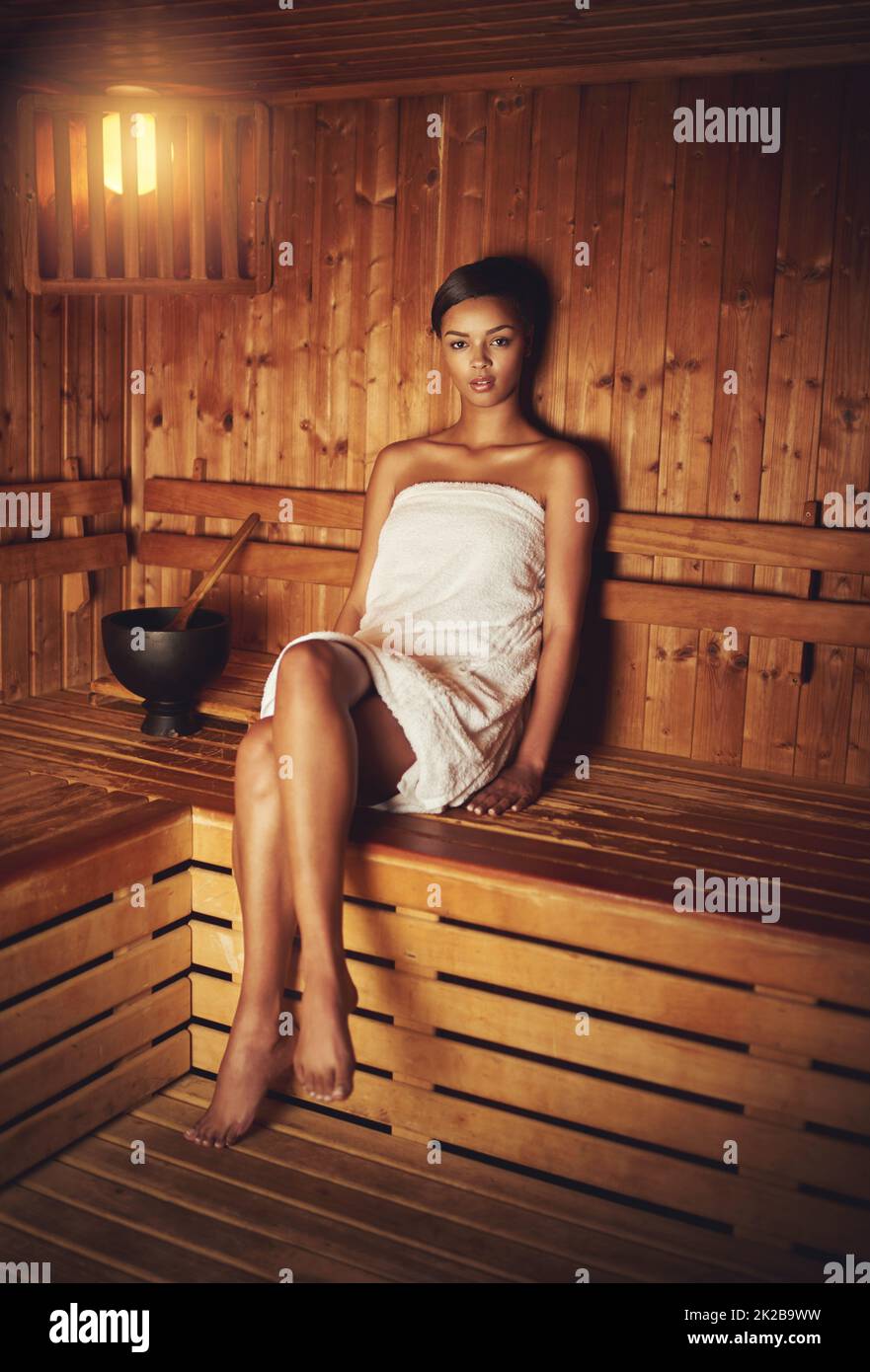 Woman in sauna natural sauna hi-res stock photography and images - Alamy