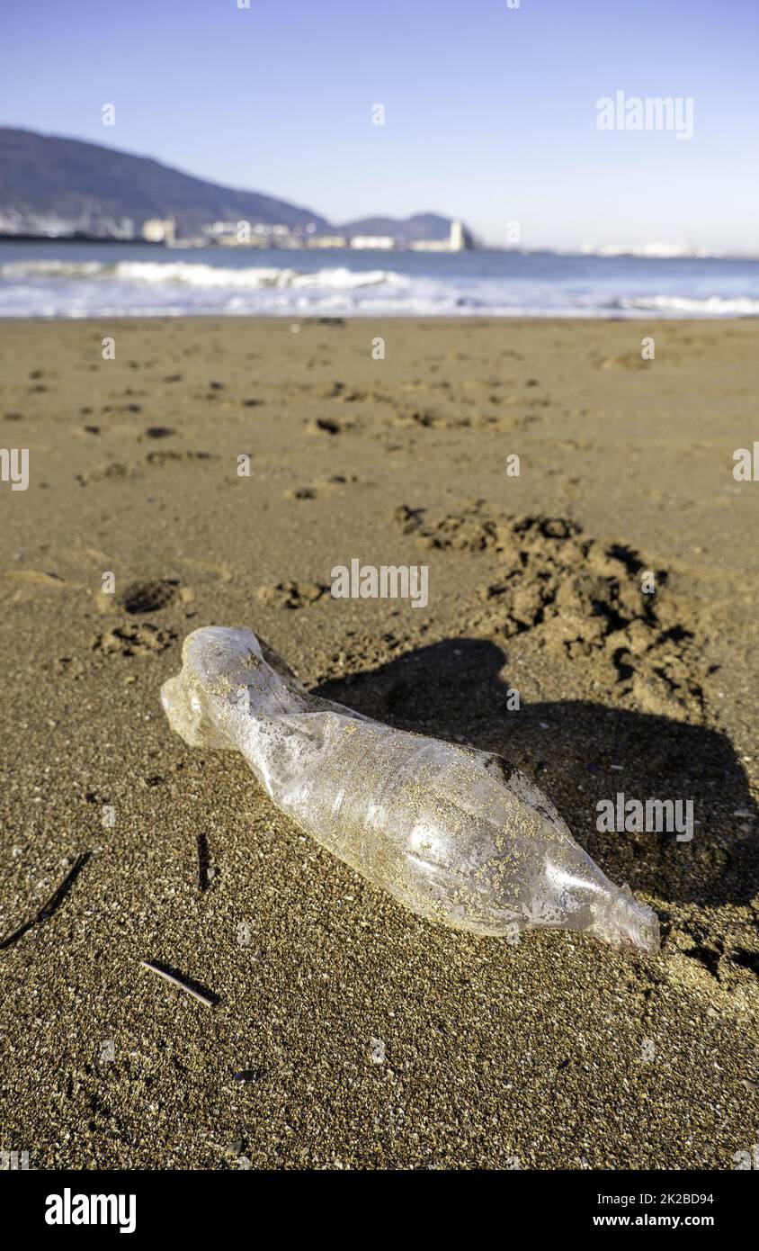 Plastic bottle on the beach Stock Photo