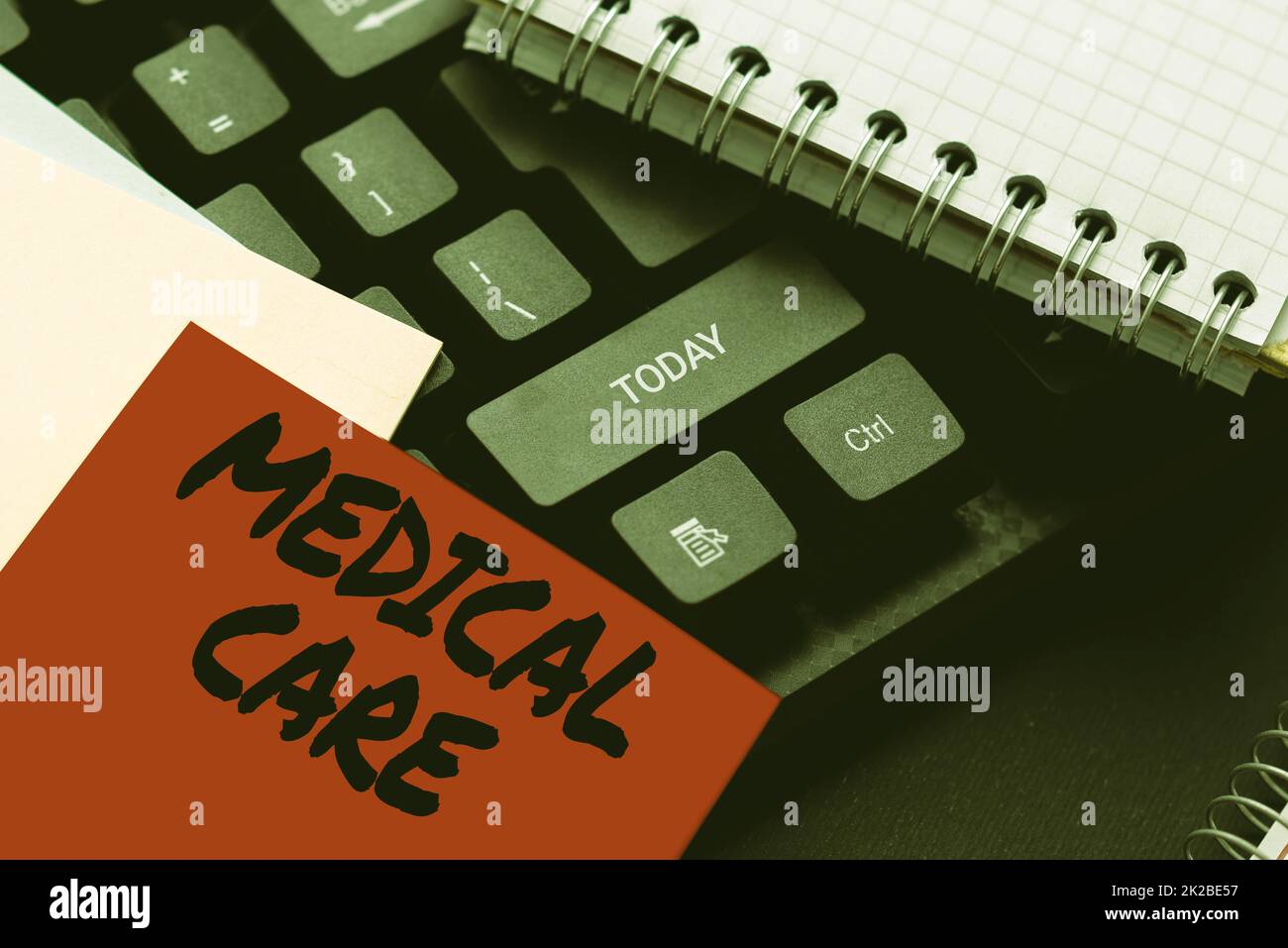 Conceptual display Medical Care. Word Written on the professional attention of medical practitioners in health Inputting Important Informations Online, Typing Funny Internet Blog Stock Photo