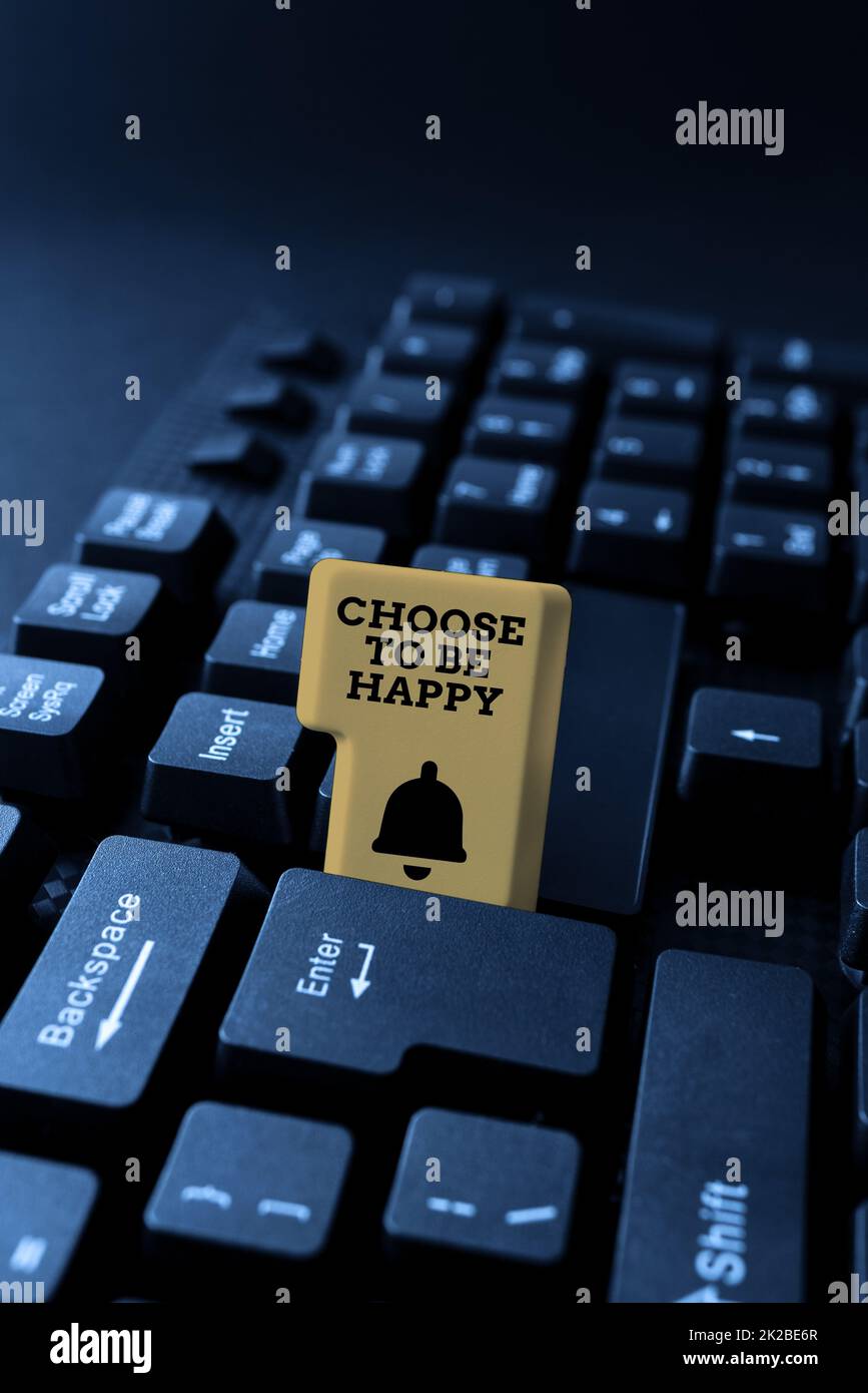 Handwriting text Choose To Be Happy. Business overview light after the dark Positive despite adversity Writing Interesting Online Topics, Typing Office Annoucement Messages Stock Photo