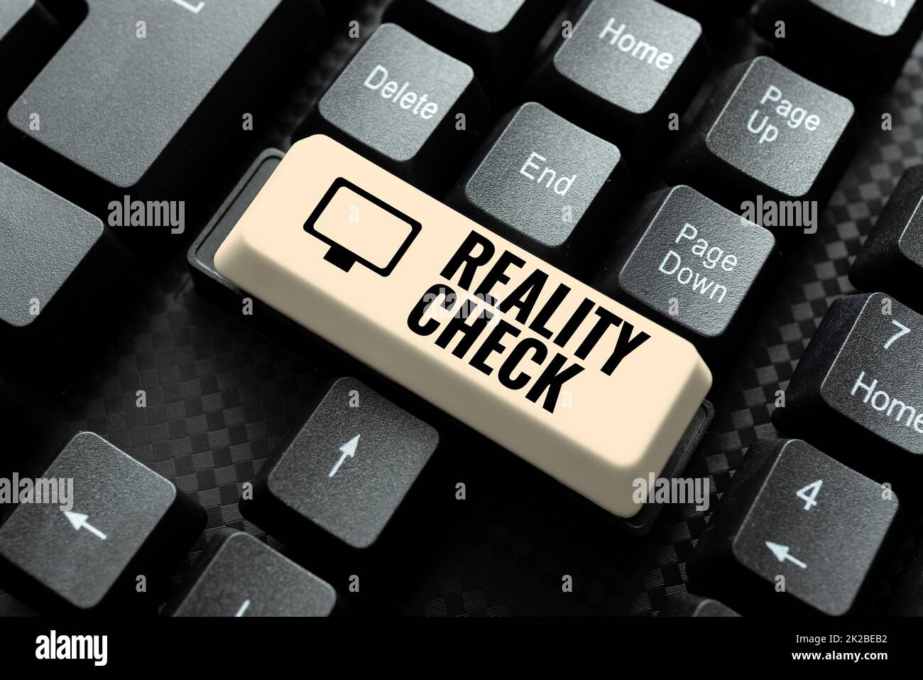 Conceptual display Reality Check. Concept meaning making the person recognize the real state of the situation Abstract Typing A Good Restaurant Review, Ordering Food Online Concept Stock Photo