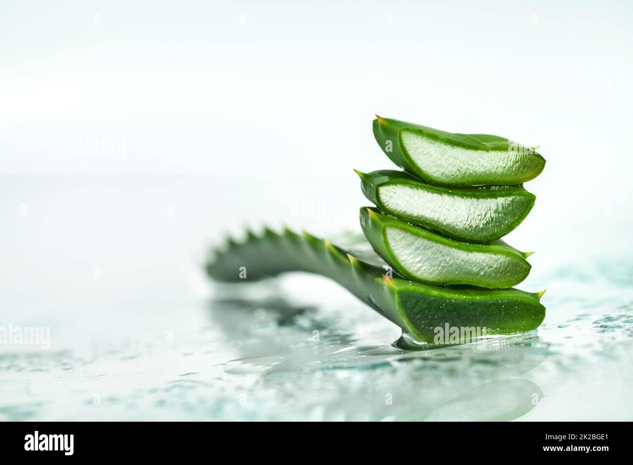 Natures medicine. Closeup shot of a sliced leaf of an aloe plant. Stock Photo