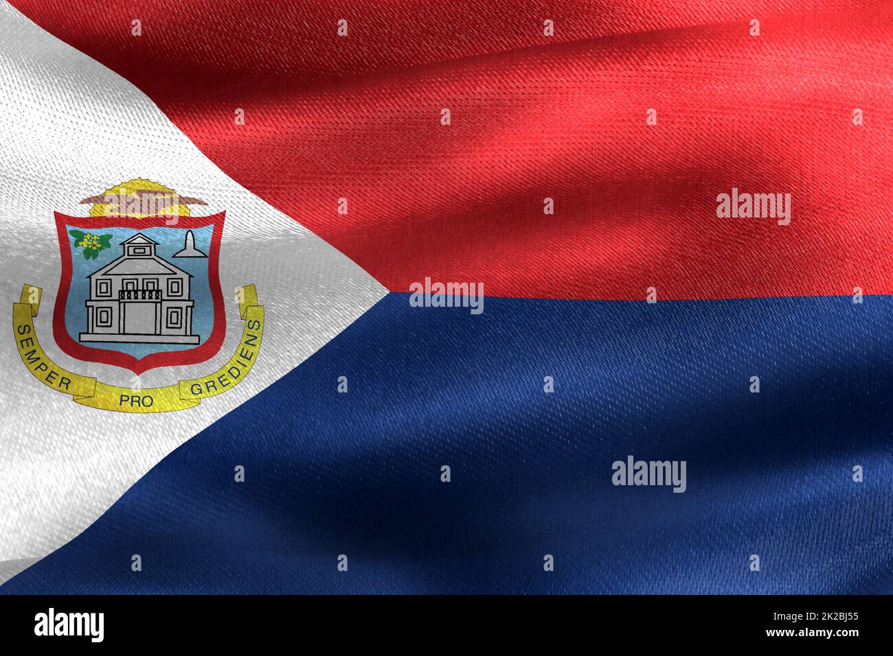 3D-Illustration of a Sint Maarten flag - realistic waving fabric flag ...