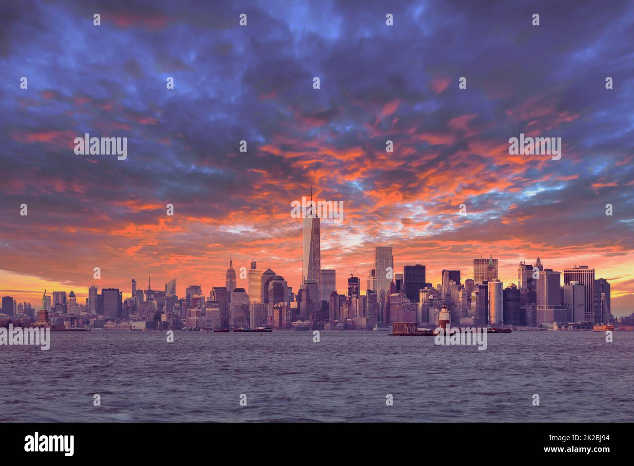 New York City Manhattan downtown skyline at dusk with skyscrapers ...