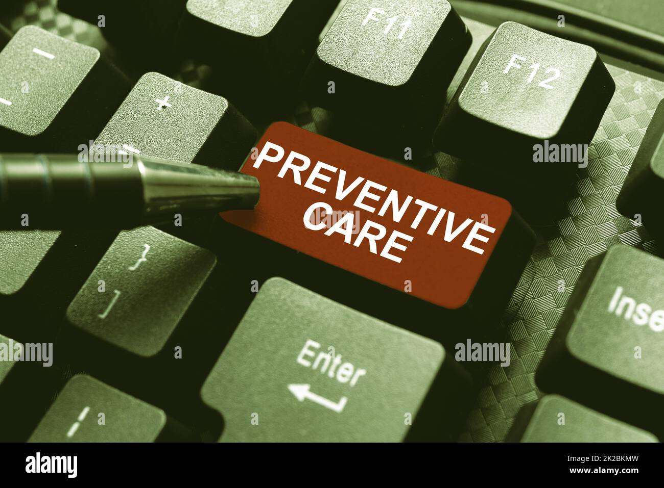 Conceptual display Preventive Care. Word for the care you receive to prevent illnesses or diseases Typing Image Descriptions And Keywords, Entering New Internet Website Stock Photo