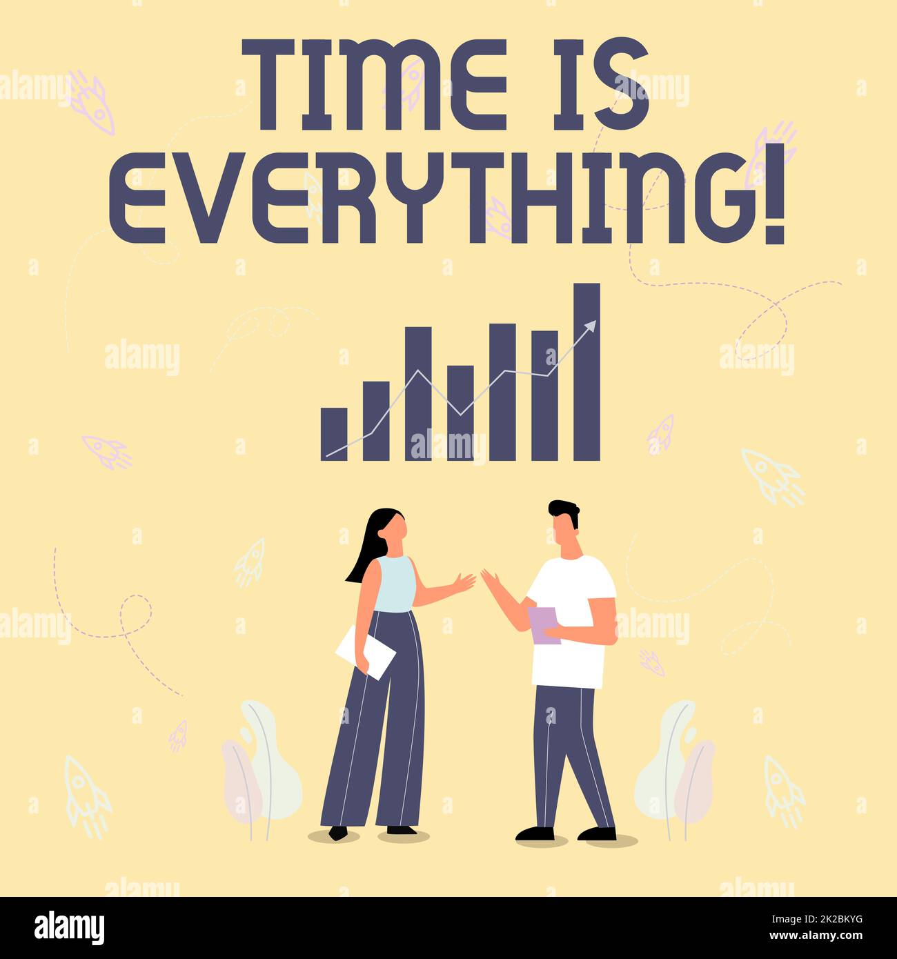 Text caption presenting Time Is Everything. Word for Consideration other events can influence desired outcome Illustration Of Partners Sharing Wonderful Ideas For Skill Improvement. Stock Photo