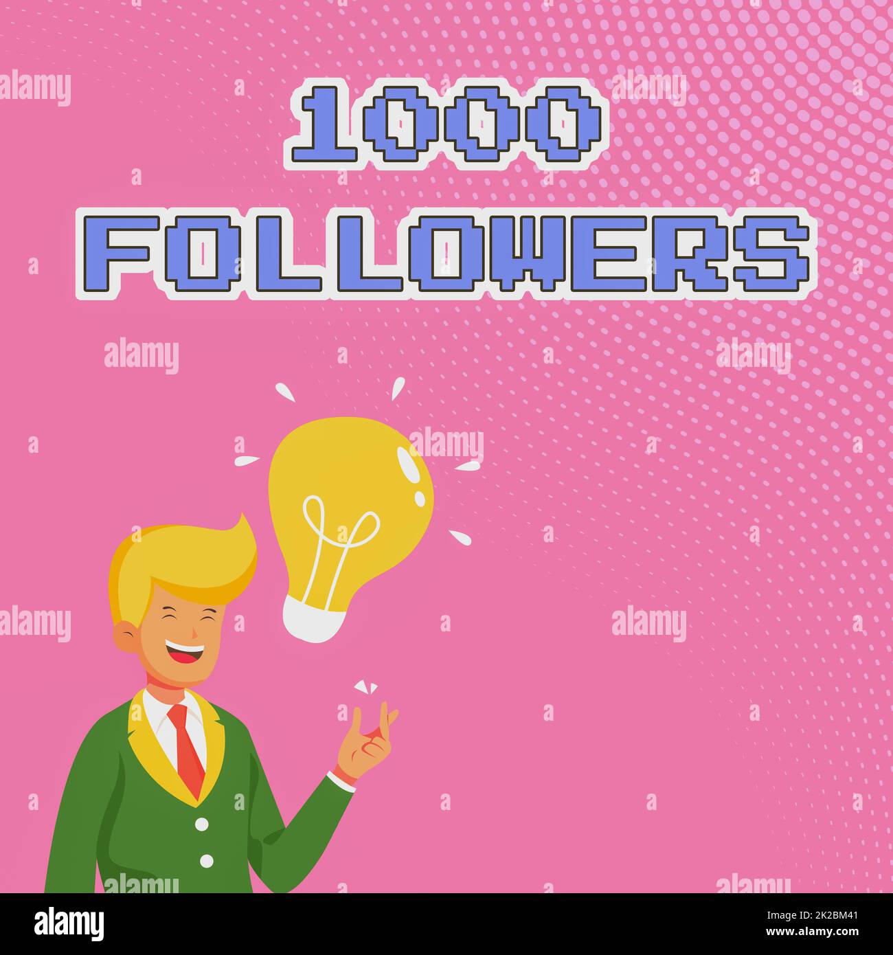 Text showing inspiration 1000 Followers. Business overview number of individuals who follows someone in Instagram Gentleman Drawing Standing Having New Idea Presented With Light Bulb. Stock Photo