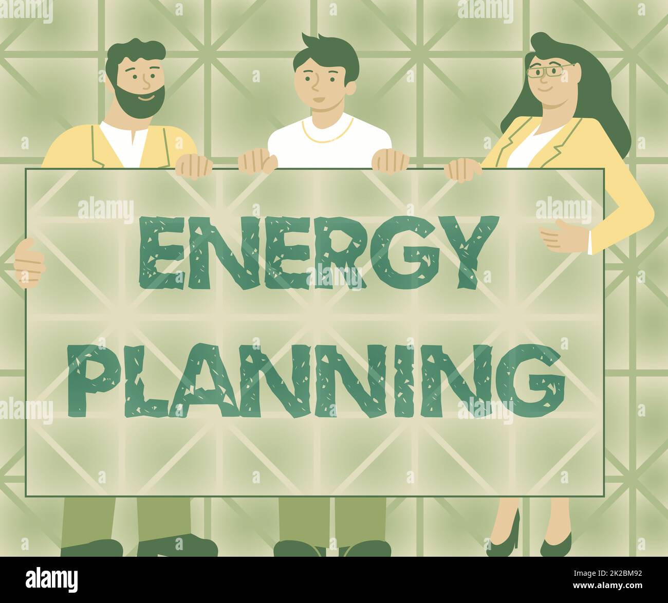 Writing displaying text Energy Planning. Word Written on making of a strategy and plan for the consumption of energy Three Colleagues Holding Presentation Board Showing New Ideas. Stock Photo