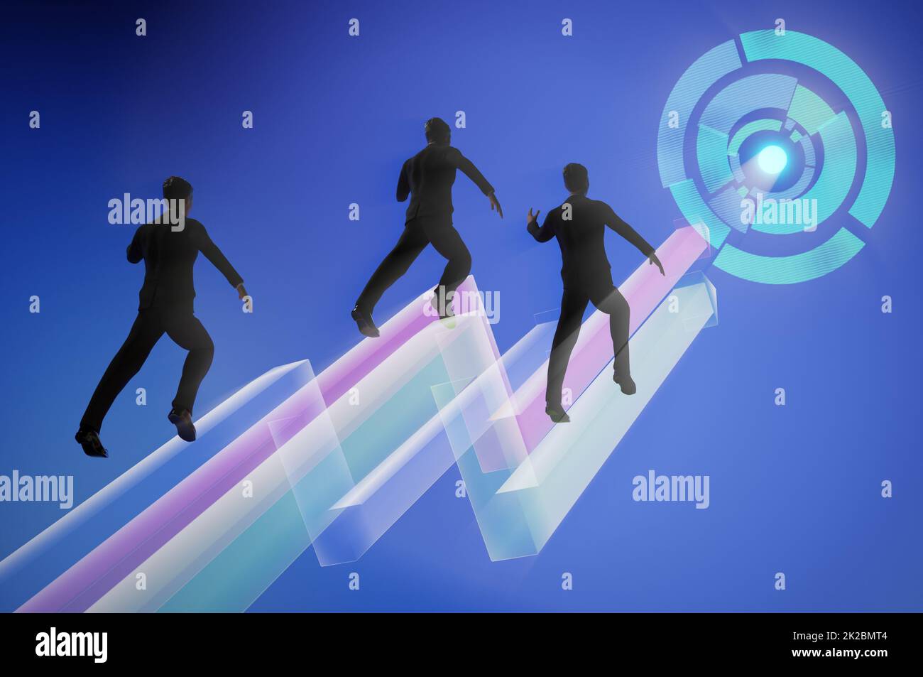 3d illustration  . Concept of team work , success . Businessmen go on growing arrow Stock Photo