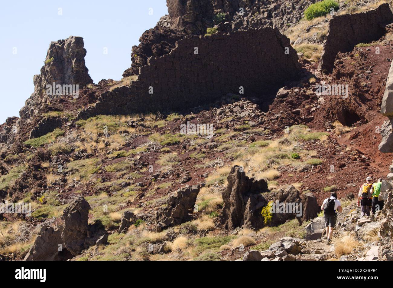 Hikers in the Caldera de Taburiente National Park Stock Photo - Alamy