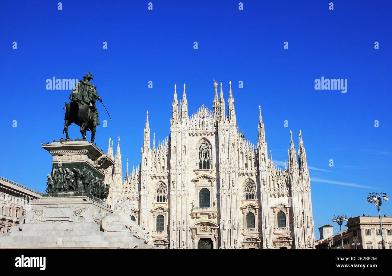 Milan Cathedral or Duomo di Milano and monument to Victor Emmanuel II in Milan, Italy Stock Photo