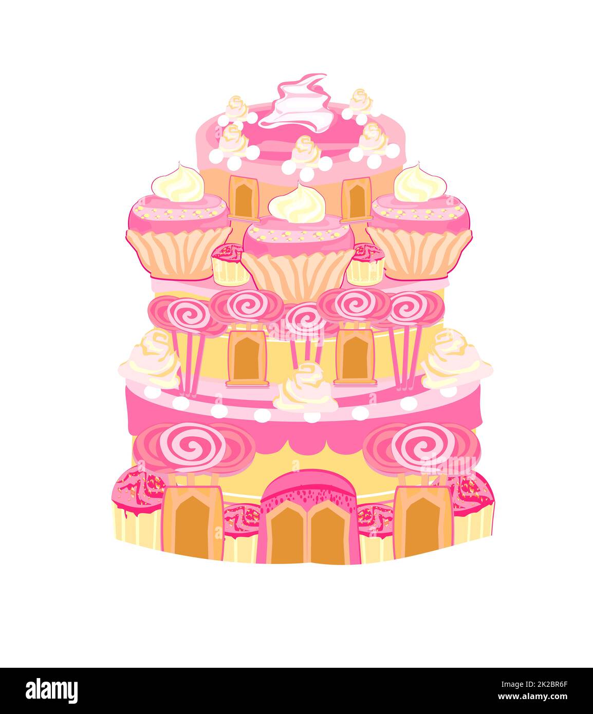 Multicolored cake castle art - isolated fairy tale illustration Stock Photo