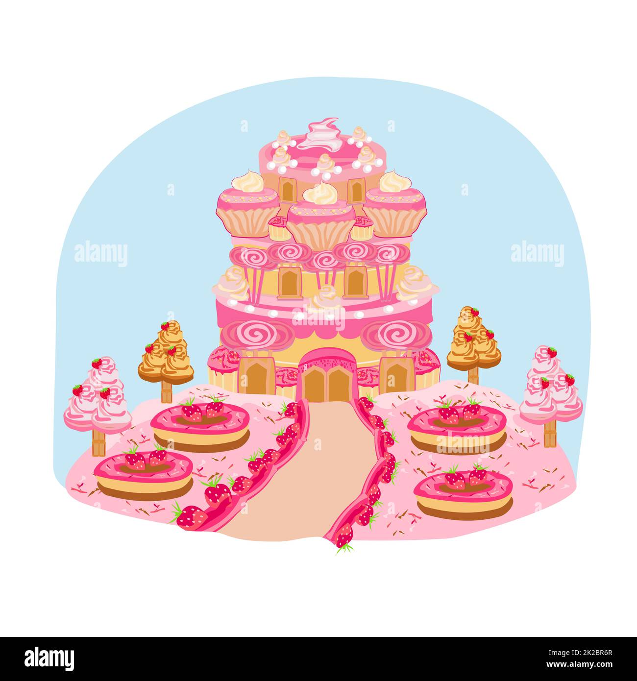 Multicolored castle candy land - fairy tale illustration Stock Photo