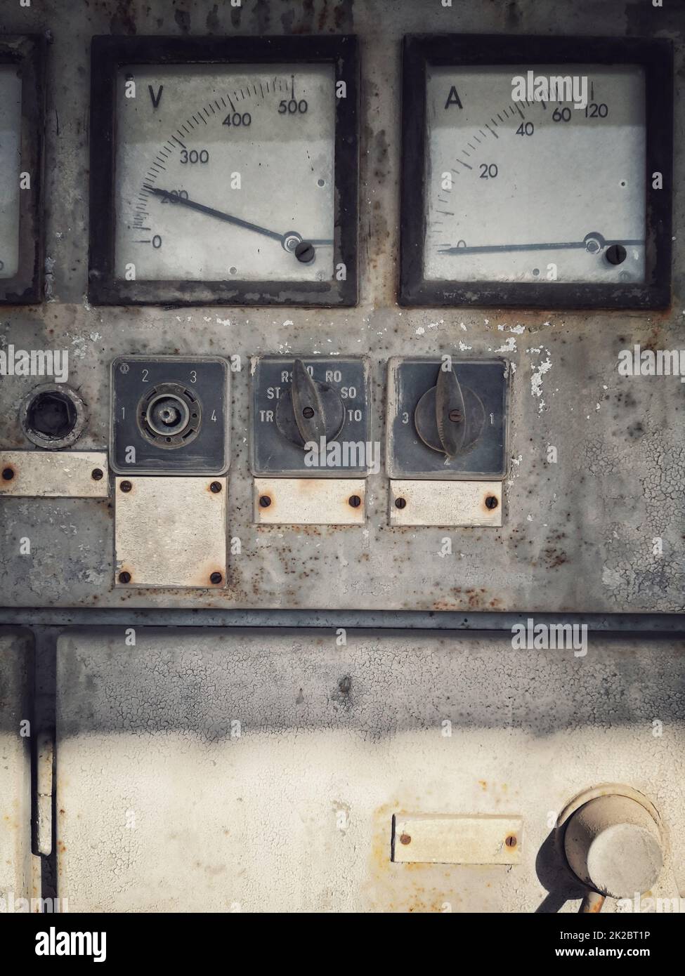 Rusty old large voltmeter and amperemeter Stock Photo
