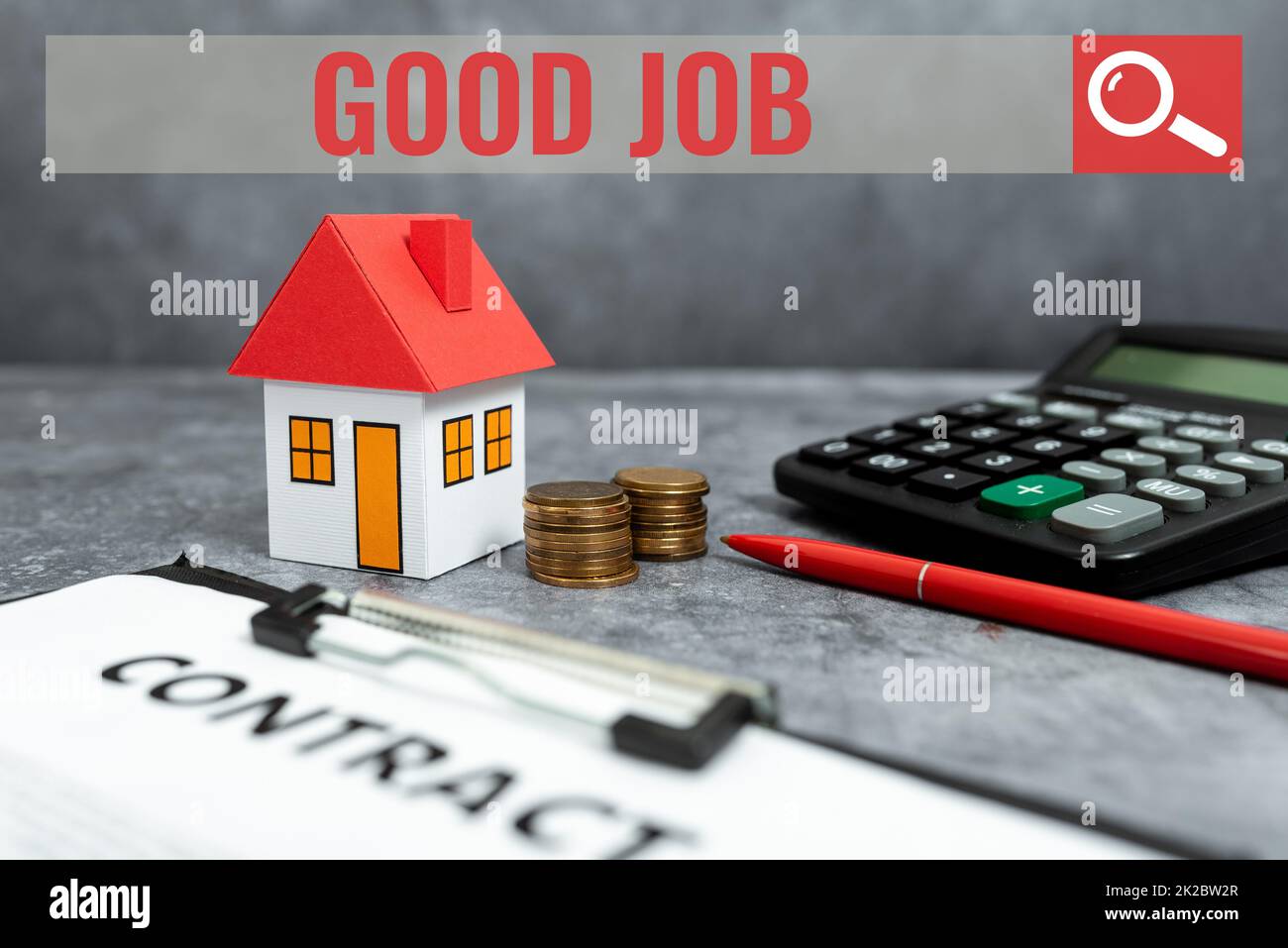 Conceptual caption Good Job. Business showcase used for praising someone for something they have done well Buying New House Ideas, Property Insurance Contract,Home Sale Deal Stock Photo